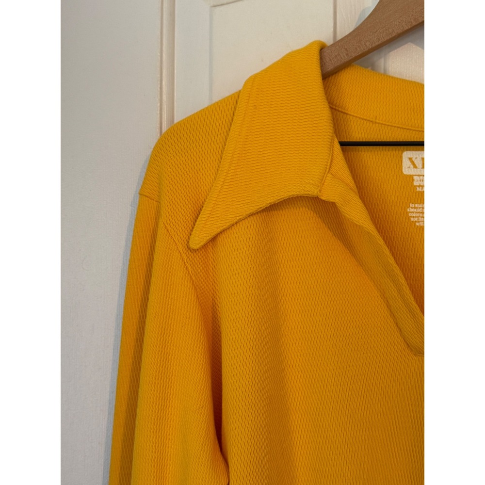 Big Bud Press | Fisherman Polo XL Yellow Long Sleeve Waffle Knit Cotton Unisex - Picture 4 of 8